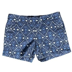 J.Crew Blue Ikat Diamond Print Cotton Shorts Side Zip C0718 Women Size 2